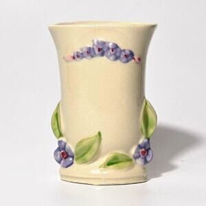 1940s Vase Forget-Me-Nots Ivory Floral Hand Painted Flowers Shawnee USA